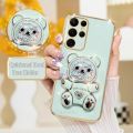S 24 23 22 21 Plating Bear Holder Case For Samsung Galaxy S21 S23 S20 Fe S24 S22 Ultra Plus S9 Silicone Stand Cover Note 20 10. 