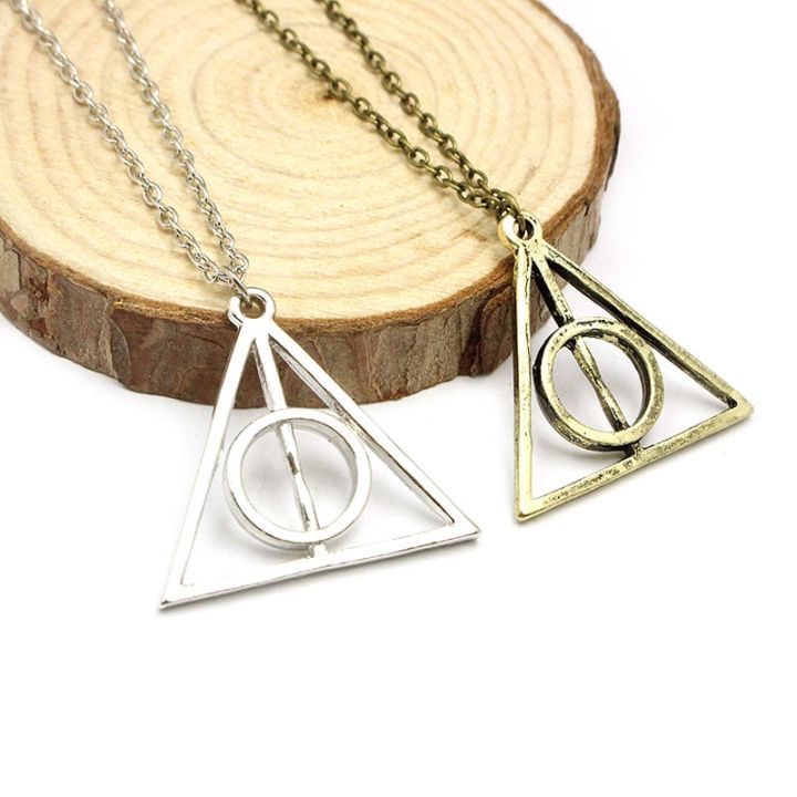 Vintage Silver Color Deathly Hallows Cross Pendant Necklace For