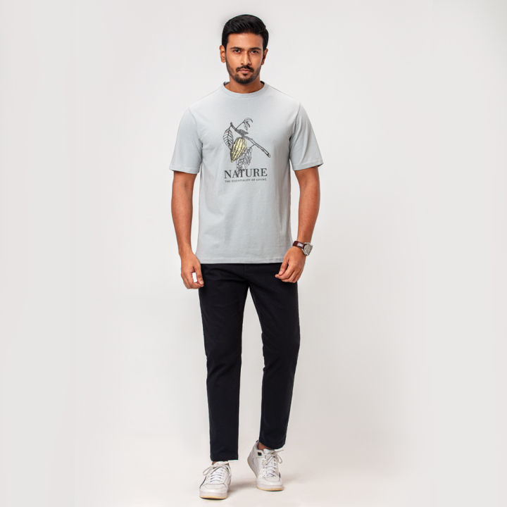 Printed Round Neck Grey Cotton T-Shirt by Richman | Daraz.com.bd