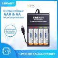 READY RE83 INTELLIGENT 4-Slot USB Quick Battery Charger for 1.2V Size AA AAA Batteries. 
