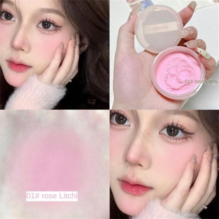 Cappuvini Blush Powder Pink Cheek Mineral Blush Loose Powder Matte Face Setting Tinted Blusher Rouge Cosmetics With Make-up Puff