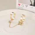 Korean New  Metal Butterfly Rings with Chian Crystal Rings Fashion 2Pcs/Set. 