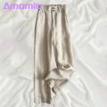 Amamia Loose Trousers Pockets Office Lady Straight Wide Leg Trousers. 