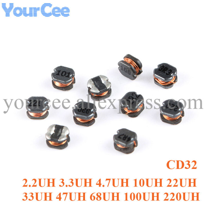 50pcs CD32 SMD Patch Power Inductor 2.2 3.3 4.7 10 22 47 68 100 220UH Wire Wound Chip Power Inductance 100 101 220 221 470 680
