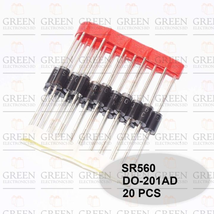 20Pcs- Diode SB560 60V 5A Schottky Barrier Rectifier Diode SB 560 ...
