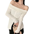 Women's Off Shoulder Sweater, Long Sleeve Solid Color Button Down Knit Jumper Tops. 