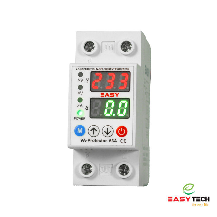 Voltage & Current Protector 63A with Adjustable Protection Settings _ Protects Electrical Equipment from Over-Voltage, Under-Voltage, and Over-Current.