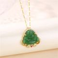 Vintage Style Lucky Guard Green Pendant Stainless Steel Necklaces For Women Fashion Elegant Female Clavicle Chain Jewelry Gift.