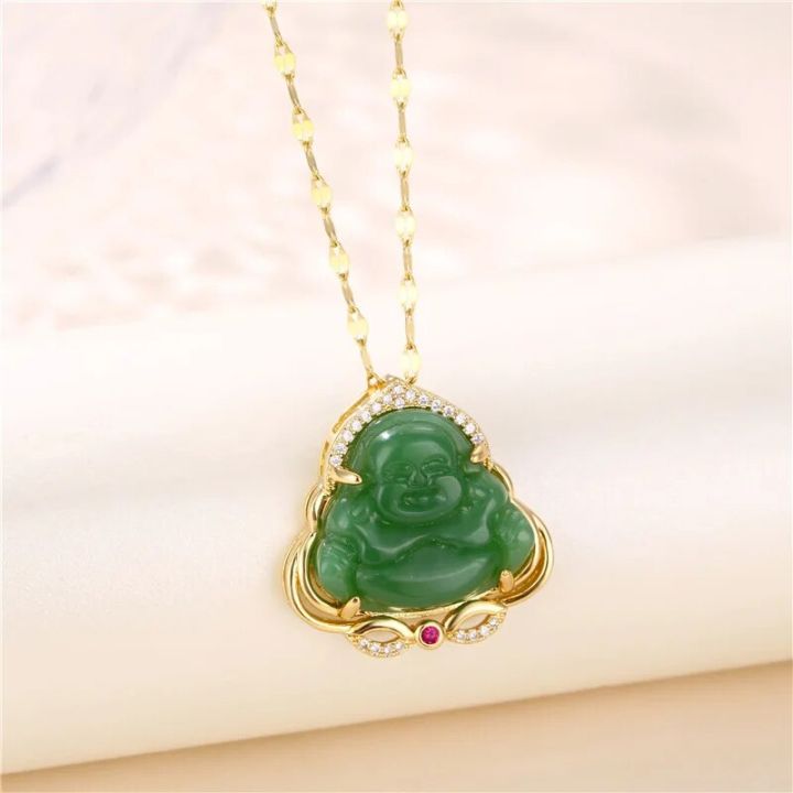 Vintage%20Style%20Lucky%20Guard%20Green%20Pendant%20Stainless%20Steel%20Necklaces%20For%20Women%20Fashion%20Elegant%20Female%20Clavicle%20Chain%20Jewelry%20Gift%20-%20Image%205