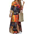 Fashion Dress Long Sleeve Long Sleeve Printed Buttons Maxi Dress. 