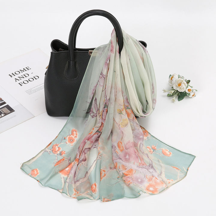 Spring%20and%20Summer%20Georgette%20Plum%20Blossom%20High%20Quality%20Hangzhou%20Silk%20Scarf%20New%20Xqiao%20Qi%20Sun%20Protection%20Neck%20Protection%20Decorative%20Scarf%20for%20Women%20-%20Image%203