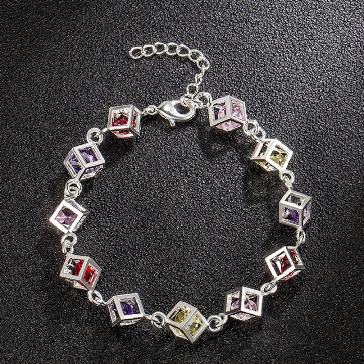 AliExpress%2012%20Pieces%20Rubik's%20Cube%20Bracelet%20Silver-Plated%20Checkered%20White%20Diamond%20Colored%20Diamond%20Bracelet%20Foreign%20Trade%20Wholesale%20-%20Image%204