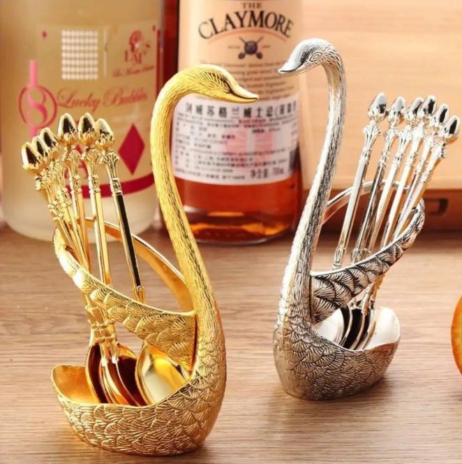 Spoon%20Set%20With%20Swan%20Stand%20-%20Golden%20/%20Silver%20-%20Image%203