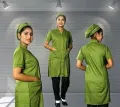 Nursing Dress with Name and Logo in Olive Color - Made from Cotton & Torey Fabrics, Accompanied by a Matching Colored Mask for Ultimate Comfort. 