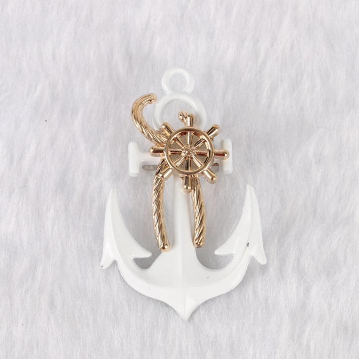 Naval White Anchor With Golden Rudder Brooch Pin Men's Suit Accessories
