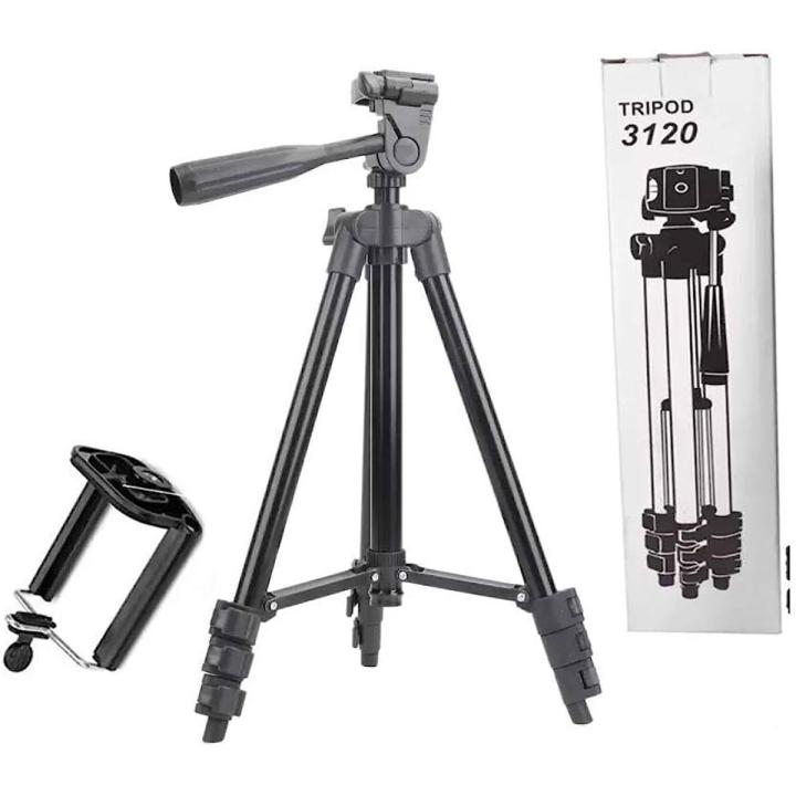 Tripod 3120 Camera Stand with Phone Holder Clip --- Black