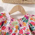 Summer new Baby Girls Dress Bow Puffy Sleeve Flower Hand-painted Wind Sweet Princess Dress Birthday Party Dress (0-3 years).