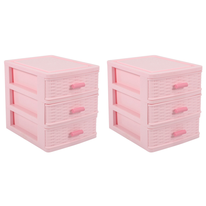NAMUNY 2X Plastic Drawer Designed 3 Compartment Jewelry Storage Box Pink