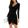 【HOT SALE】 -border 2024 TWEMU women's autumn and winter v-neck hip-hugging irregular dress.