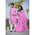 Exclusive Designer Block Print Half Silk Saree & Dhupian Silk Panjabi Combo For for man and women.