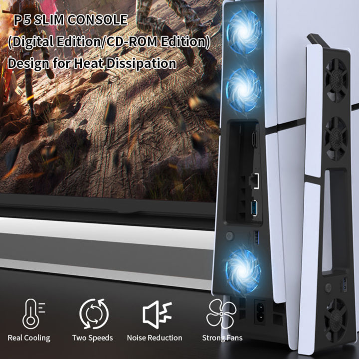 【Versatile】 Quiet Cooler Fan for PS5 Slim Console with Adjustable Speed Efficient Cooling System with USB 3.0 Port for Playstation 5 Slim