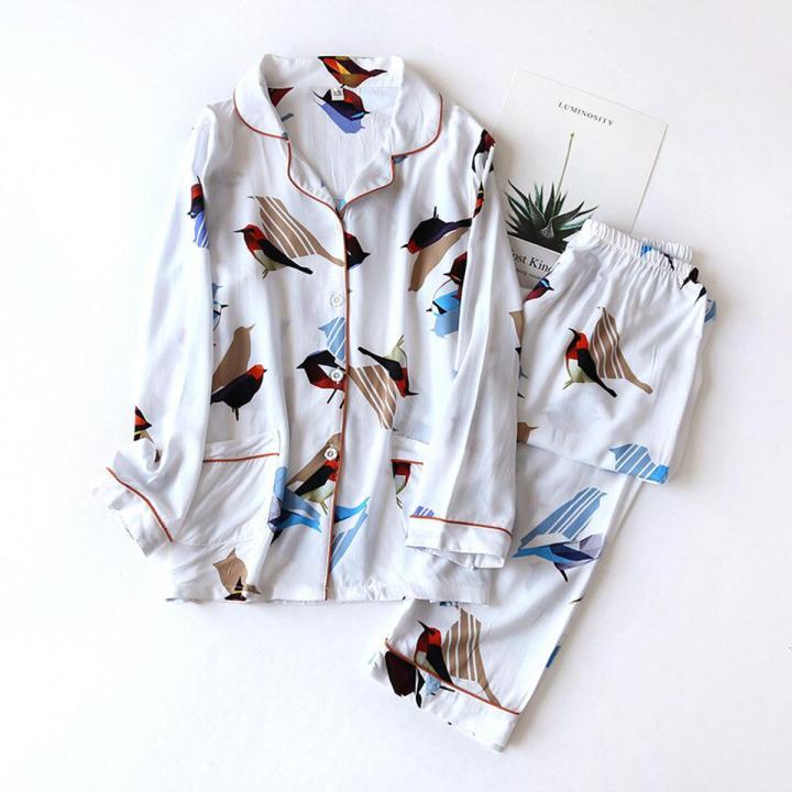 100% Cotton Women's Sleepwear Soft Pajama Sets on Down Long Sleeve Pj Floral Pajama Set Autumn Female Pyjamas