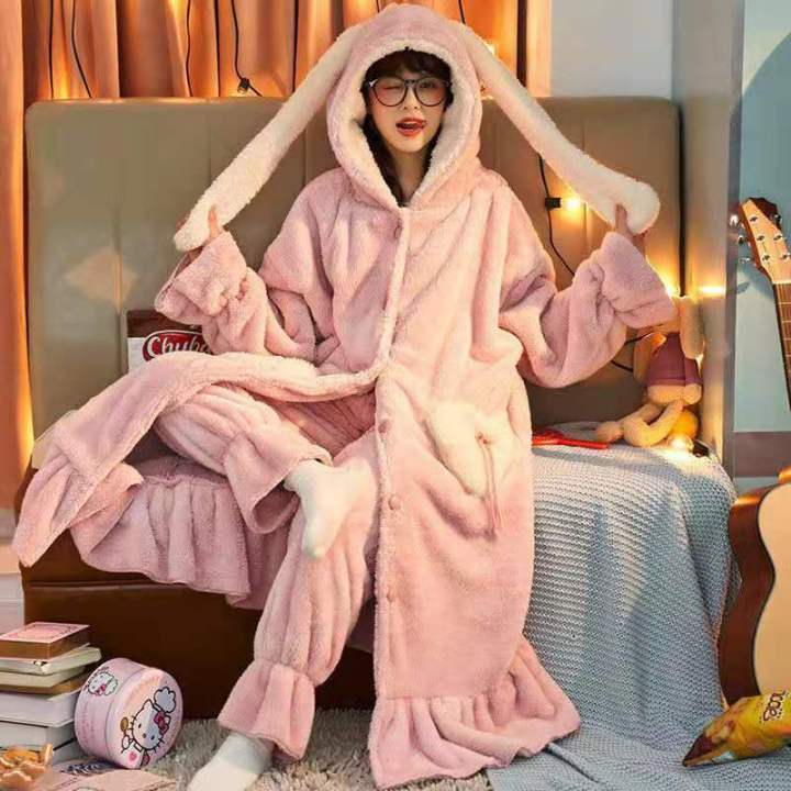 Autumn%20Winter%20Pajamas%20Sets%20For%20Women%20Flannel%20Thick%20Warm%20%20Hooded%20Nightgown%20Plush%20Coral%20Fleece%20Sleepwear%20Long%20Sleeve%20Home%20Clothes%20-%20Image%206