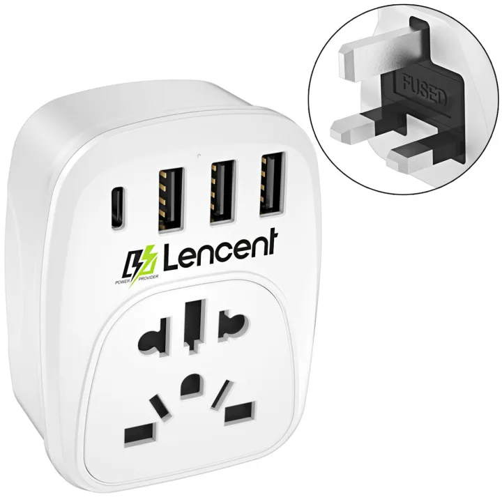LENCENT%20World%20to%20UK%20Universal%20Travel%20Adapter%20EU/USA%20to%20UK%20Plug%20Adapter%20with%203%20USB%20and%201%20Type%20C%20Port%20European%20Euro%202%20Pin%20USA%20American%20China%20Australia%203%20Pin%20to%20British%203%20Pin%20Socket%20-%20Image%202
