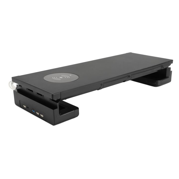 Monitor Stand Strong Charging 3 USB Ports 2 Charging Ports Multifunctional Monitor Riser with Drawer Black