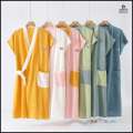 [ikuo] Multi Colors Couples Bath Robe Wearable Sleeveless Gown Cardigan Night Dress Women Cotton Robes Roomwear Clothes. 