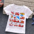 Firetruck Firefighter Kids Clothes Short-sleeved T-shirts Children Sweatshirt Cartoon Cartoon car excavator Boys Girls Clothing. 