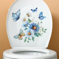 Toilet Stickers Watercolor Floral Chrysanthemum Butterfly Wall Stickers Durable Waterproof Bathroom Decor With Self-adhesive. 