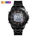 SKMEI Men Fashion Watches Solar Stainless Steel Watch Chrono Dual Display Waterproof Business Wristwatches 1493. 