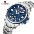 NAVIFORCE NF9215S DAY AND DATE EDITION Men's Stainless Steel Silver Blue Color Luxury Quartz Fashion Watch Male  Wrist Watch-Silver and Blue. 