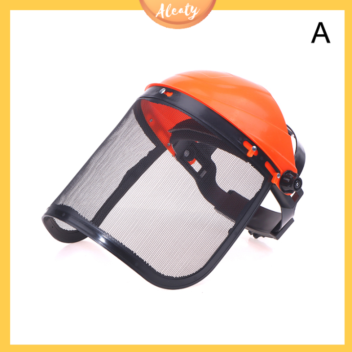 Stainless Steel Grass Trimmer Safety Helmet With Full Face Mesh Shield – Orange, For Brush Cutter, Forestry, And Garden Protection