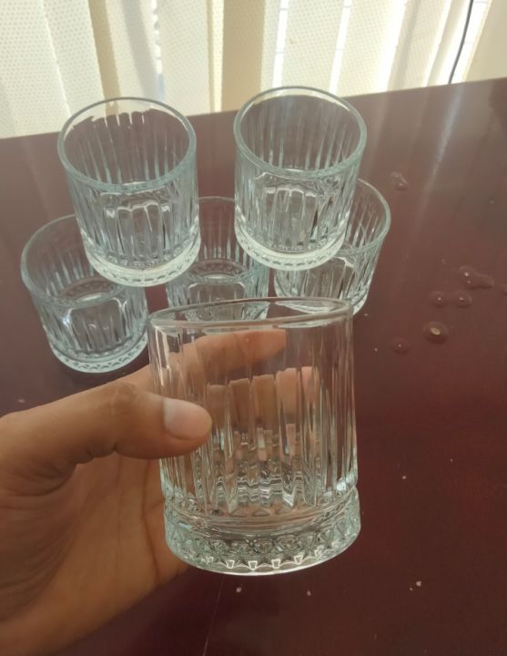 Everyday Use good quality Strong Crystal Clear Unique design Heavy Sharbat Juice Lassie Glass Set 6 Piece capacity 250 Ml