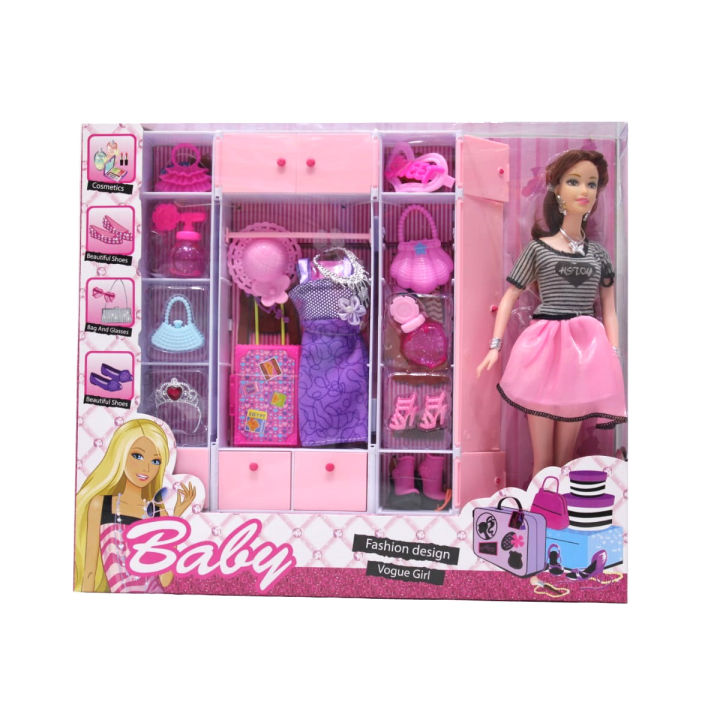 12 inch Barbie Doll Pretend Play Fashion Set with Handbag Hat Shoes Suitcase Dresses and jewellery Dress Change Doll Doll Daraz .bd