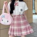 Summer Women's Mini Skirt Harajuku Korean Fashion Sweet Cute Jk Kawaii Skirt Girl High Waist Plaid Pink Pleated Skirt.