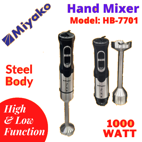 Miyako HB-7701 Electric Steel Body Hand Blender Mixer 1000 watt with High & Low Function