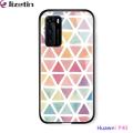 Jizetin for Huawei P40 Glass Back Cover Decorative Pattern Glossy Tempered Glass Shockproof Soft Edge Phone Cases.