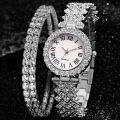 A07241 Fashion Trend Business Versatile Luxury Diamond Stars Elegant Quartz Watch Set with Diamond Hand.