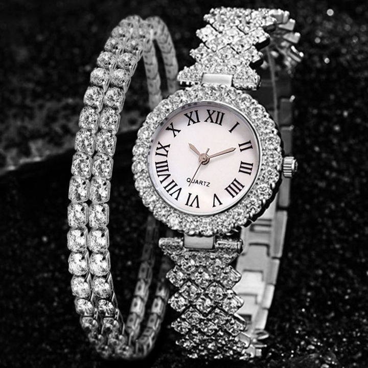 A07241 Fashion Trend Business Versatile Luxury Diamond Stars Elegant Quartz Watch Set with Diamond Hand