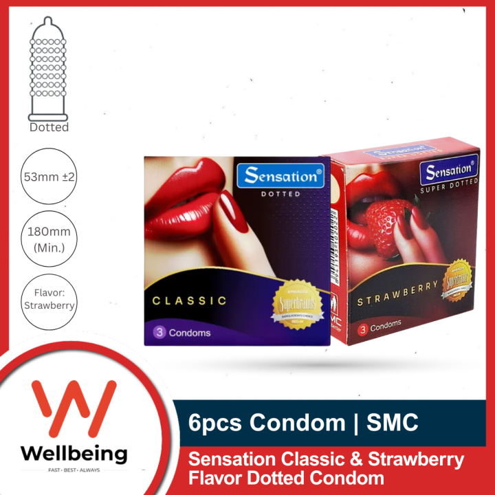 SMC Sensation Strawberry Flavor & Classic Dotted Condom | Combo of 2 Pack 3x2=6pcs