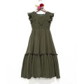 GC Girls Short Sleeve Lace Applique Dresses Casual Zipper Solid Color Long Skirts Summer Maxi Dress For Ceremony.