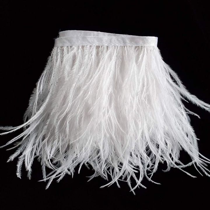 【Customer favorite】 2.2 Yards Satin Ribbon 3-4inch Ostrich Feathers Satin Ribbon White Ostrich Feathers Trim Satin Ribbon White Fringe Satin Ribbon Craft Feather Boas