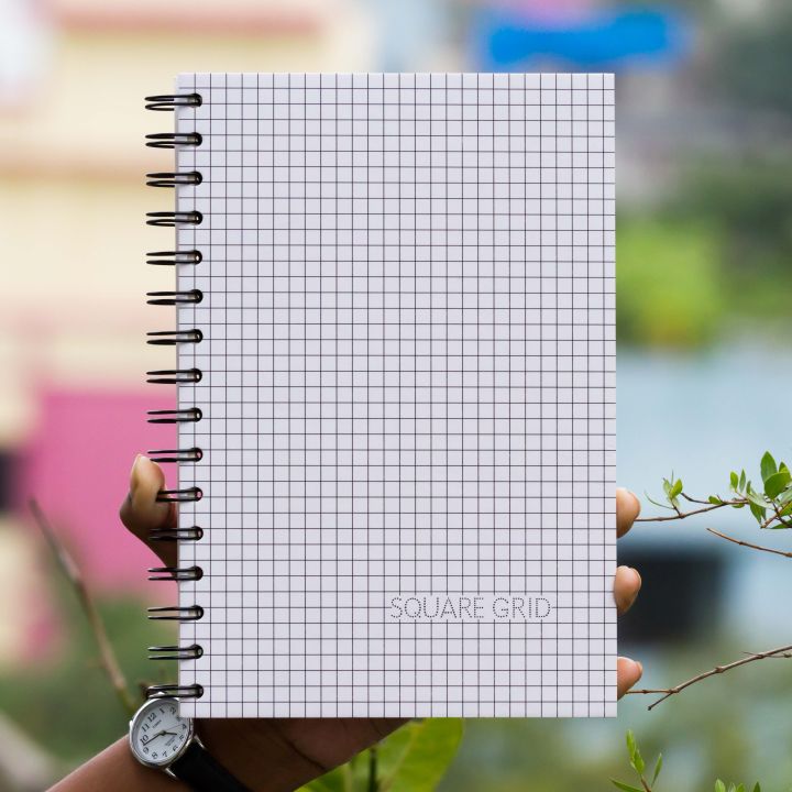 Designer Series White Grid Print Spiral Grid Graph Notebook