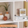 Gold Bookshelf with Drawers Modern Bookcase Storage Rack Shelf Tall Standing Bookshelves Metal Frame Large Display Racks Book Shelf for Bedroom, Living Room, Home Office, White/Gold. 