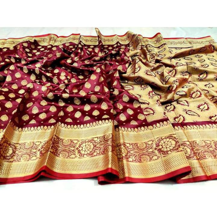 Saree Semi Katan Saree Without Blouse Pice For Women'S - Sari