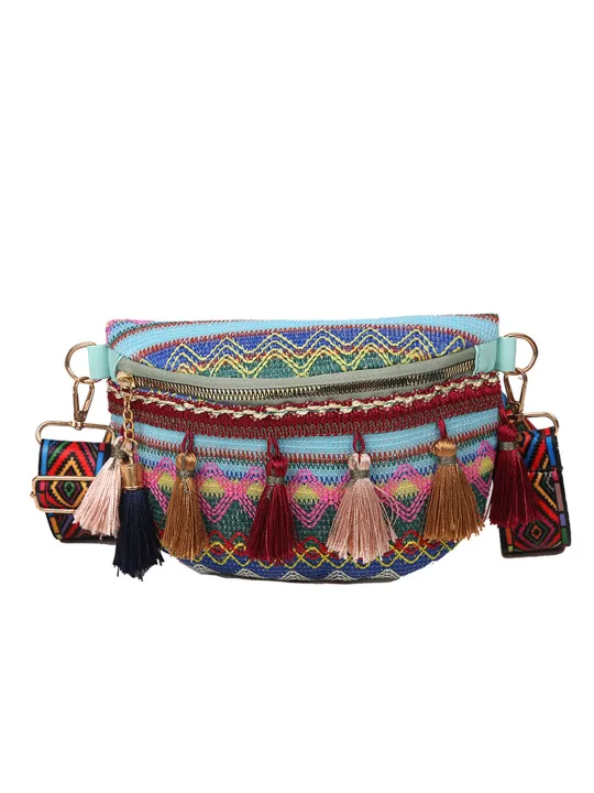 Women%20Folk%20Style%20Waist%20Bag%20with%20Adjustable%20Strap,%20Variegated%20Color%20Fanny%20Pack%20with%20Fringe%20Decor,%20Khaki/%20Blue/%20Yellow%20-%20Image%206