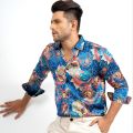 IQON Blue printed Silk Party Shirt for men. 